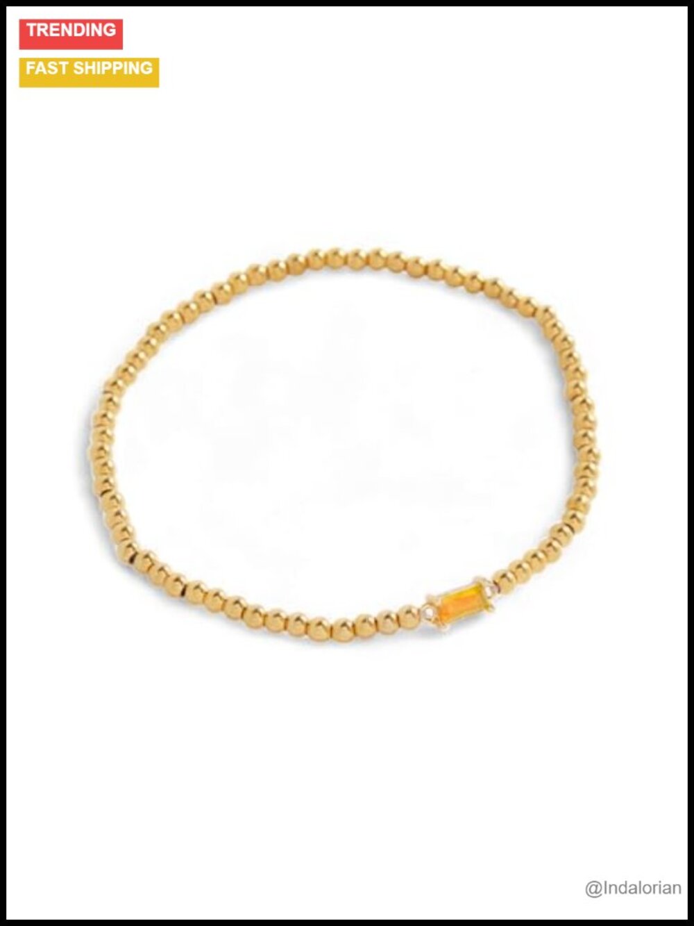 Gold Beaded Birthstone Bracelet Cubic Zirconia Stretch Stackable